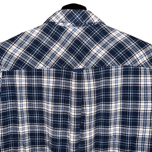 Kut From The Kloth Blue Plaid Snap Front Roll Tab Shirt Top Size L - Picture 5 of 13